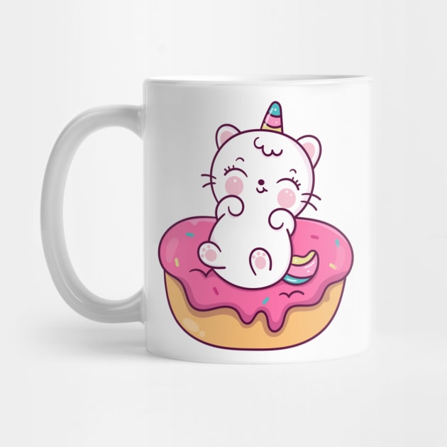 Cute Unicorn cat cartoon Kawaii animal on donut by Vividdiy8